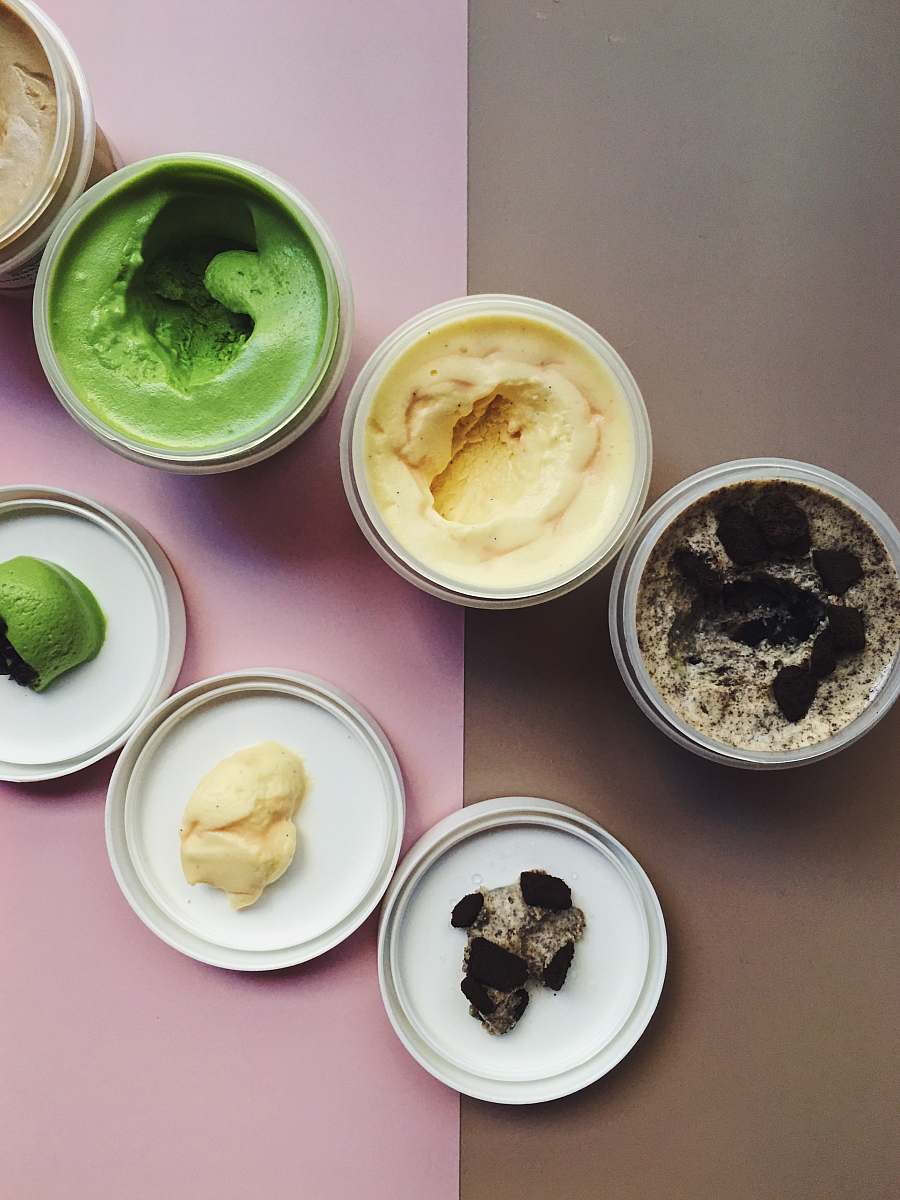 ice cream ice creams in white plastic containers sorbet